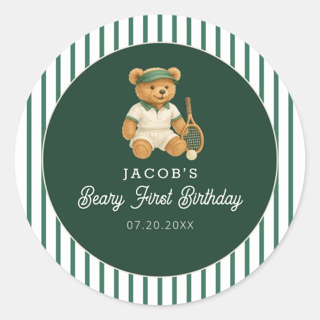 Adesivo Redondo primeiro aniversario tênis Preppy Bear (Frente)
