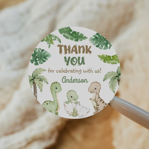 Adesivo Redondo Primeiro aniversario Verde do Menino Dinossauro