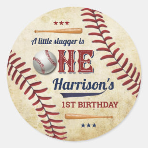 Adesivo Redondo Primeiro aniversario Vintage Baseball Boys