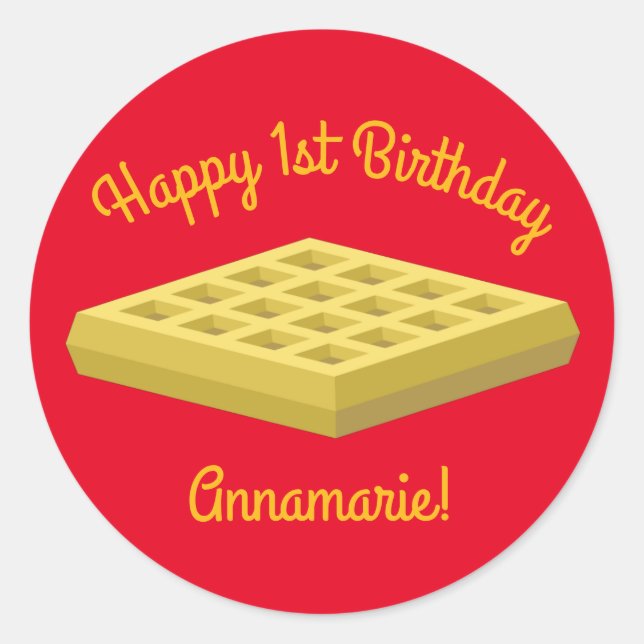 Adesivo Redondo Primeiro aniversario Waffle Cute Breakfast Brunch  (Frente)