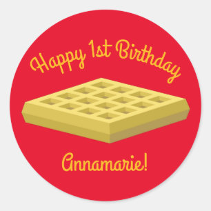 Adesivo Redondo Primeiro aniversario Waffle Cute Breakfast Brunch