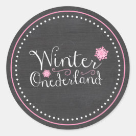 Adesivo Redondo Primeiro aniversario Whimsical Winter Onederland