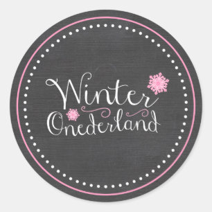 Adesivo Redondo Primeiro aniversario Whimsical Winter Onederland