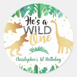 Adesivo Redondo Primeiro aniversario Wild One Dinossaur Boys