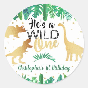 Adesivo Redondo Primeiro aniversario Wild One Dinossaur Boys