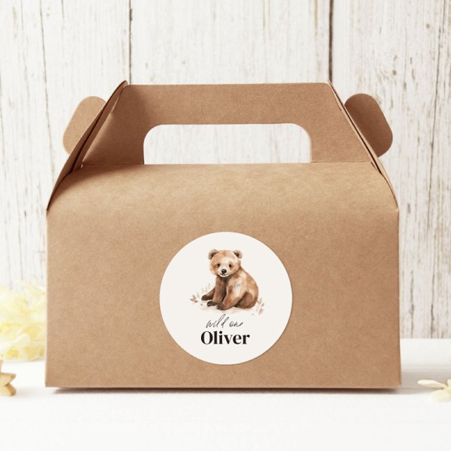 Adesivo Redondo primeiro aniversario Wild One urso moderno partido (Criador carregado)