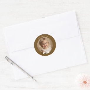 Adesivo Redondo Primeiro Bithday Photo Round Sticker em Brown