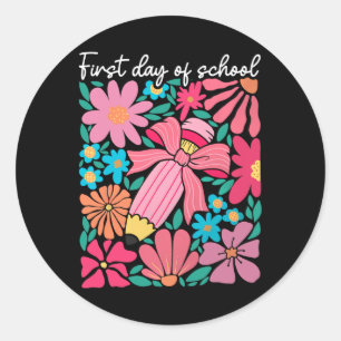 Adesivo Redondo Primeiro Dia De Aula Boho Flor Professor Crianças 