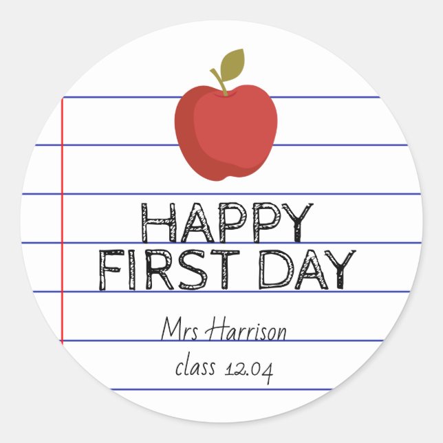 Adesivo Redondo Primeiro dia de volta à Escola Professora Cookie (Frente)