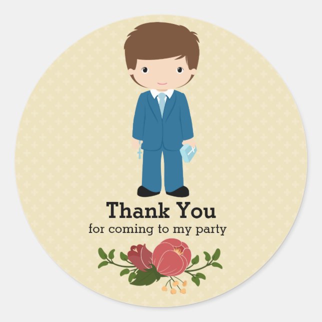 Adesivo Redondo Primeiro garoto da Comunhão * escolha a cor do fun (Frente)