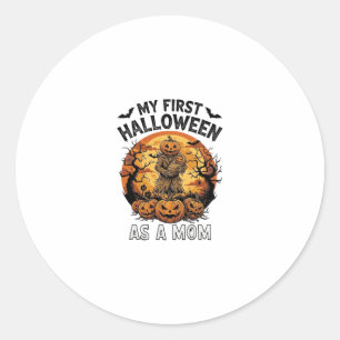 Adesivo Redondo Primeiro Halloween Como Mamãe Abóbora Espantalho B
