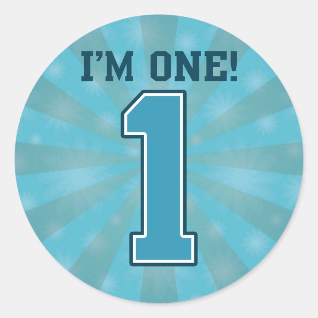 Adesivo Redondo Primeiro menino do aniversário, eu sou um, número (Frente)