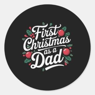 Adesivo Redondo Primeiro Natal Como Feriado Da Família Pai Novo