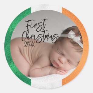 Adesivo Redondo Primeiro Natal do Bebê Irlandês 