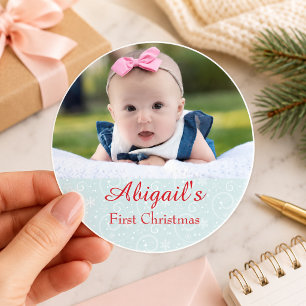 Adesivo Redondo Primeiro Natal do bebê personalizado