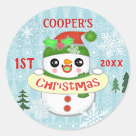 Adesivo Redondo Primeiro Natal Personalizado Foto Fofo Bonito Bebê