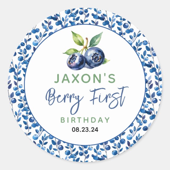 Adesivo Redondo Primeiro Partido do primeiro aniversario Berry Blu (Frente)