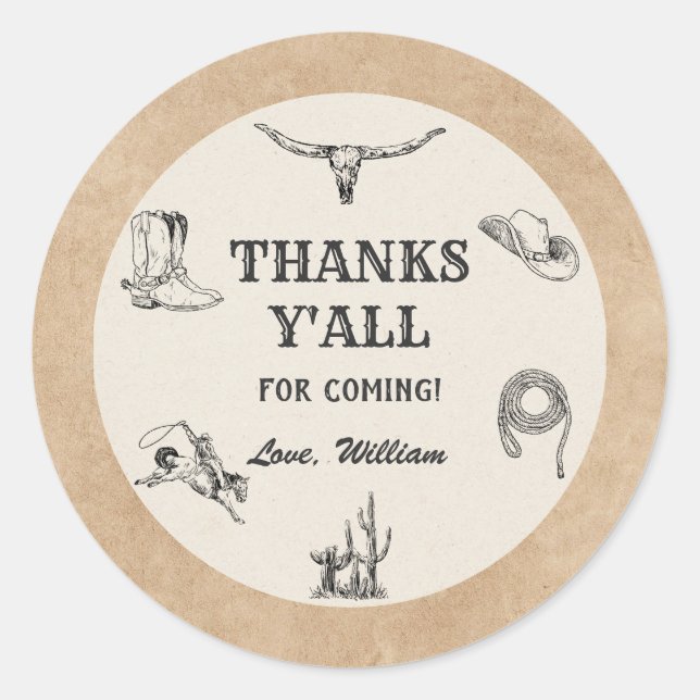 Adesivo Redondo Primeiro primeiro aniversario Rodeo Vintage Neutra (Frente)