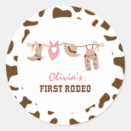 Adesivo Redondo Primeiro primeiro aniversario Rodeo Western Cowboy