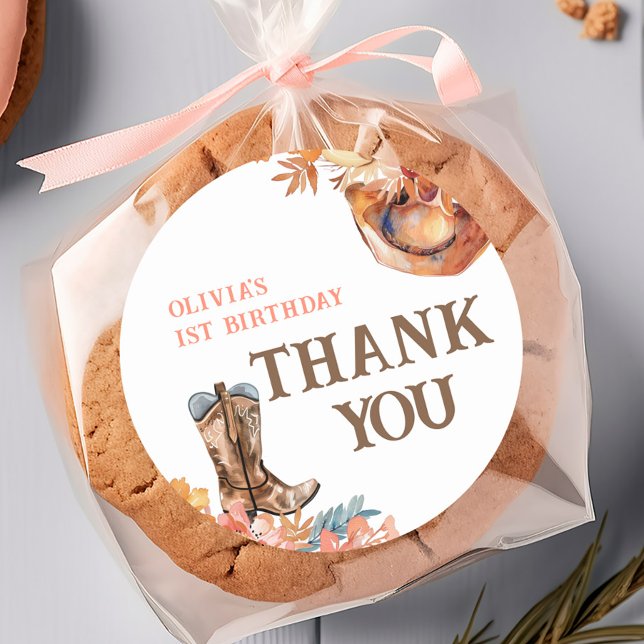 Adesivo Redondo Primeiro primeiro aniversario Rodeo Western Girl (Criador carregado)