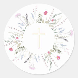 Adesivo Redondo Primeiro quadro de flores silvestres da Comunidade