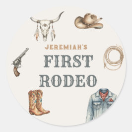 Adesivo Redondo Primeiro Rodeio Oeste Selvagem Cowboy Azul Anivers