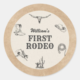 Adesivo Redondo Primeiro Rodeio Vintage Neutro Cowboy 1º Aniversár