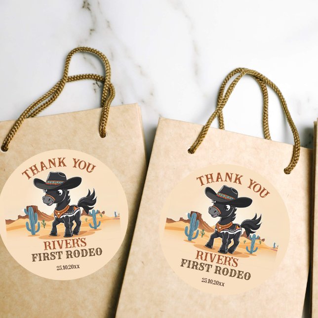 Adesivo Redondo Primeiro Rodeo, cowboy baby festa de aniversário a (First rodeo birthday party thank you favor stickers cute cowboy horse stickers favor gift stickers)