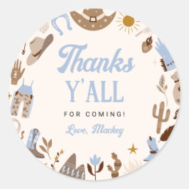 Adesivo Redondo Primeiro Rodeo Ocidental Wild West Cowboy Blue Bir