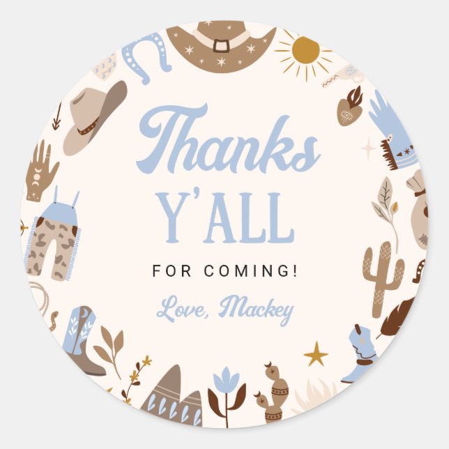 Adesivo Redondo Primeiro Rodeo Ocidental Wild West Cowboy Blue Bir (Frente)