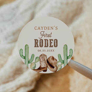 Adesivo Redondo Primeiro Rodeo primeiro aniversario Oeste Cowboy