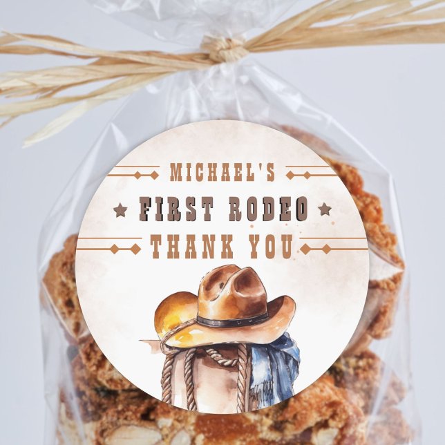 Adesivo Redondo Primeiro RODEO | Wild West Cowboy primeiro anivers (Criador carregado)