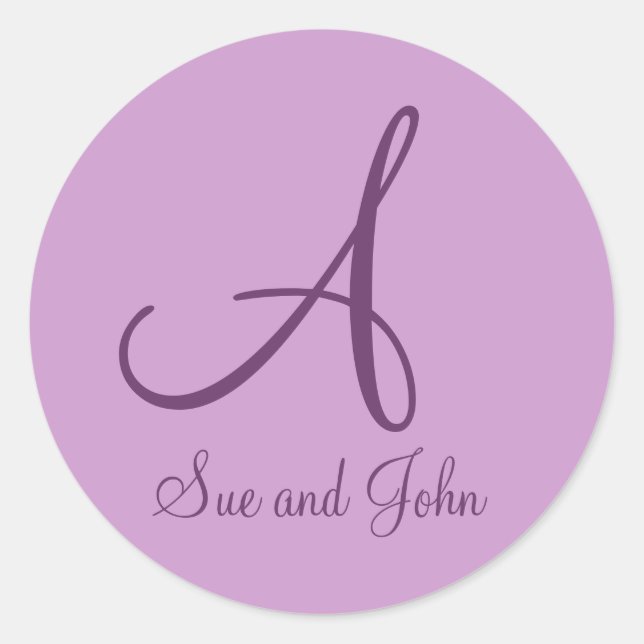 Adesivo Redondo Primeiros Nomes e Última Mauve Inicial A (Frente)