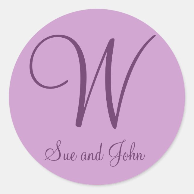 Adesivo Redondo Primeiros Nomes e Última Mauve Inicial W (Frente)