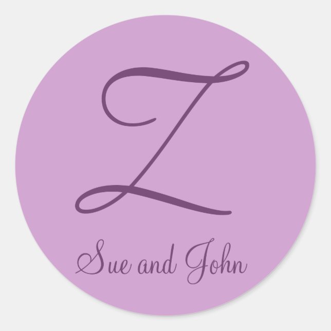 Adesivo Redondo Primeiros Nomes e Último Selo Mauve Inicial (Frente)