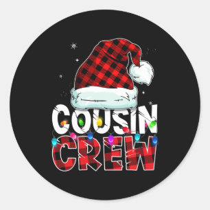 Adesivo Redondo Primo de Natal Tripulação Buffalo xadrez Vermelha