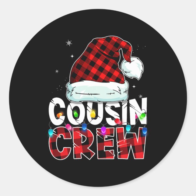 Adesivo Redondo Primo de Natal Tripulação Buffalo xadrez Vermelha  (Frente)