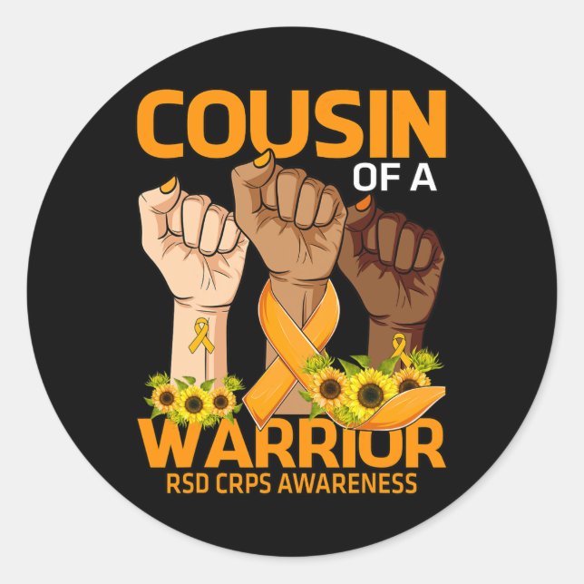 Adesivo Redondo Primo-Mão De Um Guerreiro RSD Sensibilização CRPS  (Frente)