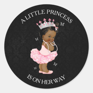Adesivo Redondo Princesa Afro-Americana Menina Bebê Chamada Adesiv
