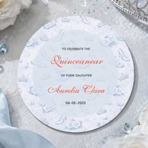 Adesivo Redondo Princesa Azul Claro Prateada Aniversário de Quince