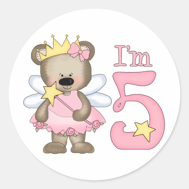 Adesivo Redondo Princesa Bear 5 Birthday (Frente)