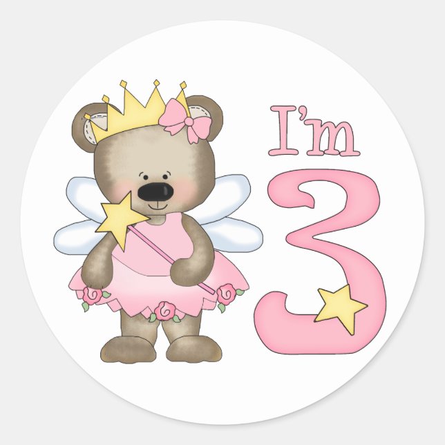 Adesivo Redondo Princesa Bear aniversário de 3 anos (Frente)