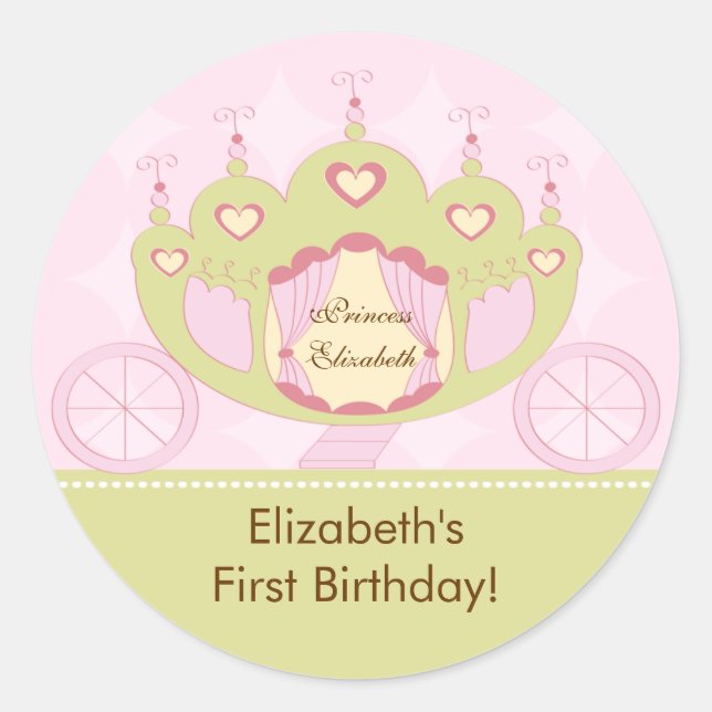 Adesivo Redondo Princesa Birthday Sticker Bonito Carruagem Real (Frente)