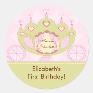 Adesivo Redondo Princesa Birthday Sticker Bonito Carruagem Real