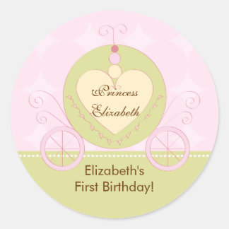 Adesivo Redondo Princesa Birthday Sticker Bonito Carruagem Real