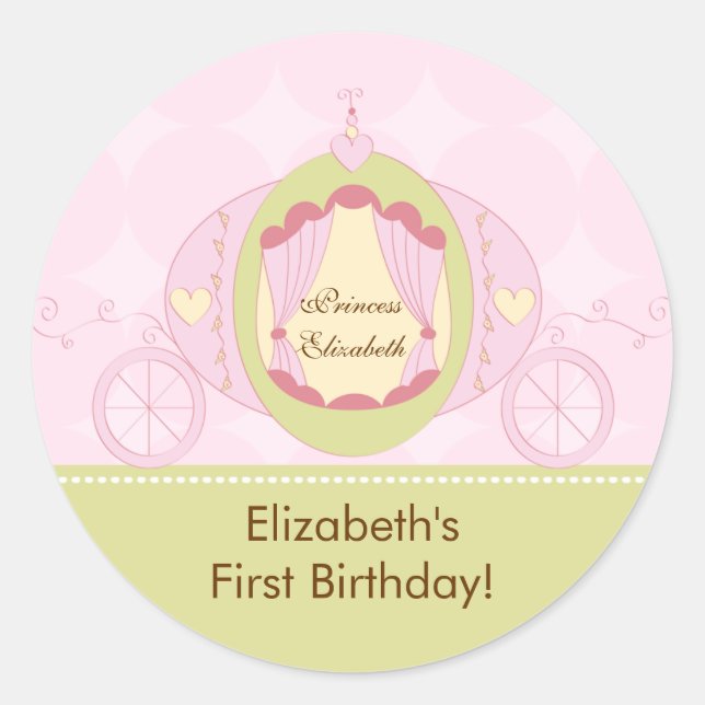 Adesivo Redondo Princesa Birthday Sticker Bonito Carruagem Real (Frente)