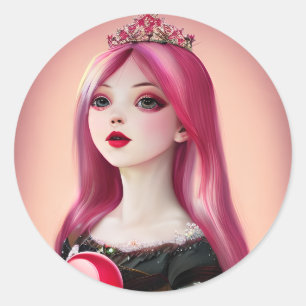 Adesivo Redondo Princesa bonito de Pink com Tiara