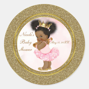 Adesivo Redondo Princesa Brilho Dourado Rosa Vintage Bebê Menina P