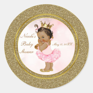 Adesivo Redondo Princesa Brilho Rosa Dourado Vintage Bebê Menina M