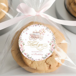 Adesivo Redondo Princesa Carruagem Balões de Aniversário Rosa e Do